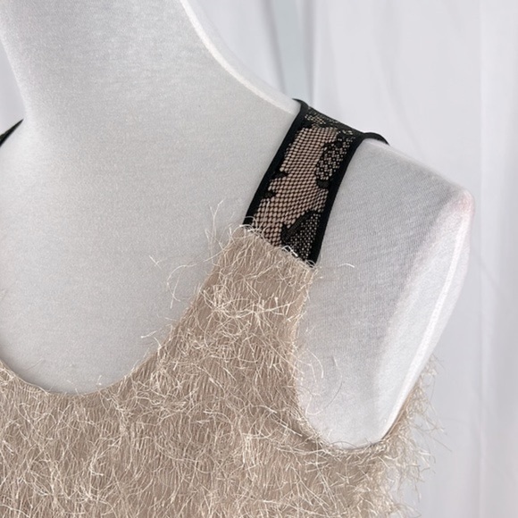 LeShop BLACK Eyelash Fringe sleeveless dress with lace inset detail size Small - Picture 5 of 11